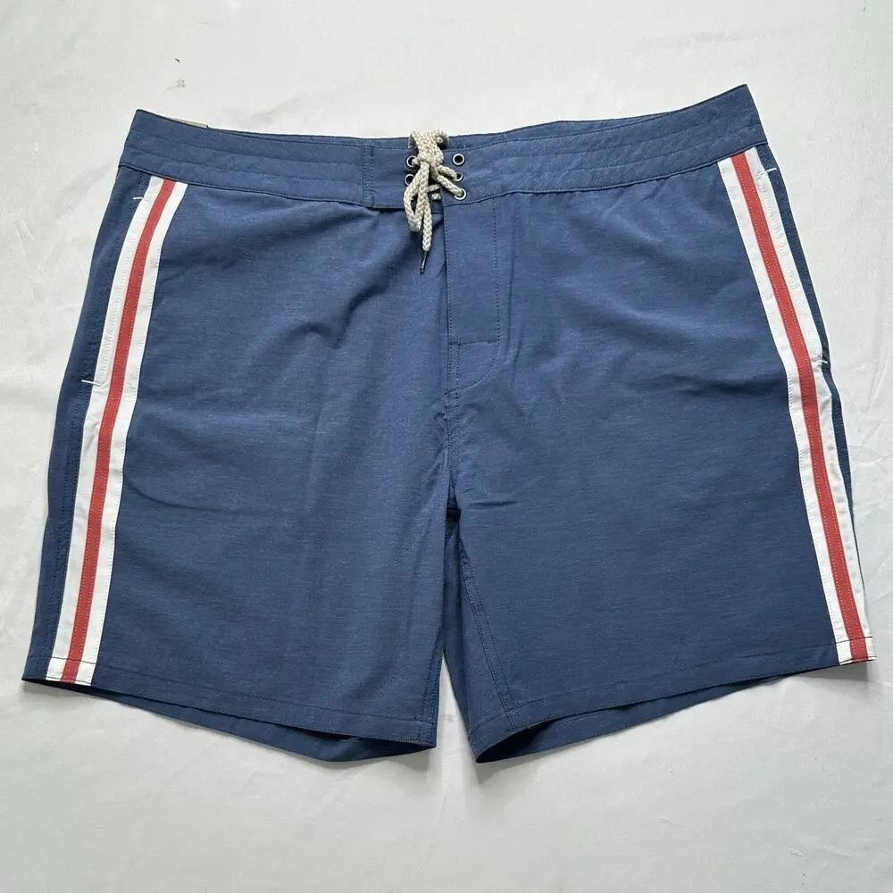 New Faherty Retro Surf Stripe 7” Boardshort Blue Red Stripe Mens 40 NWT MSRP $98